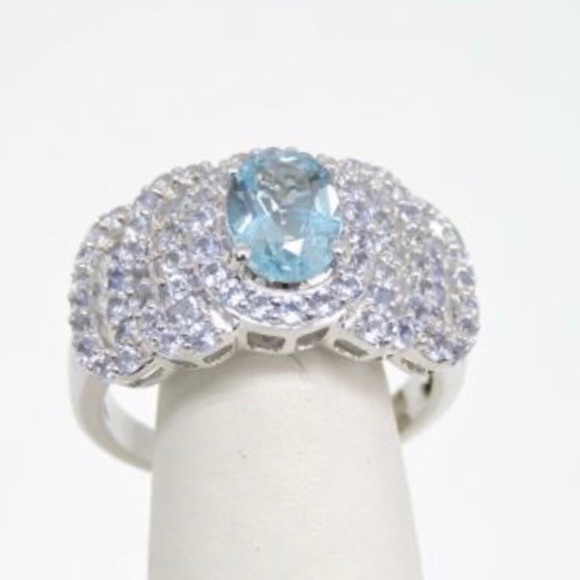 Genuine Blue Topaz & Tanzanite Silver Ring - Picture 2 of 5